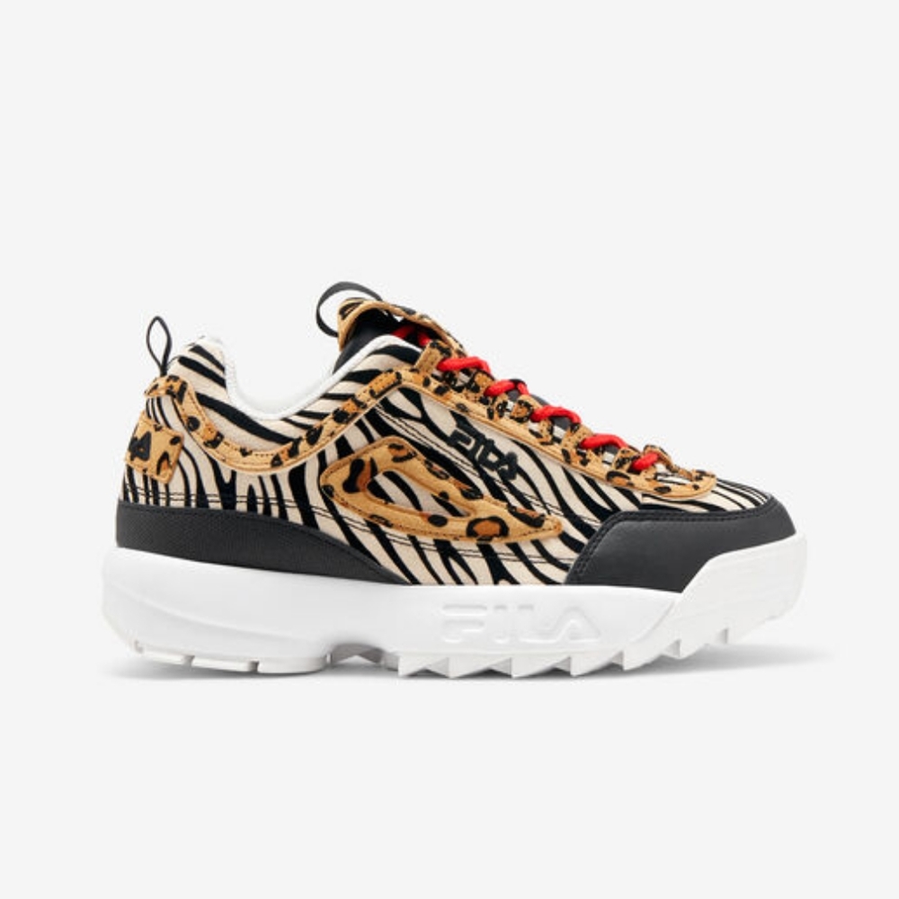 Fila White/Black/Tan/Red Animal Print Disruptor 2 Sneakers Women's Size 7 1/2